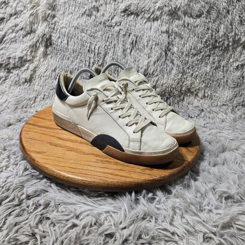 Dolce Vita Zina Womens White Black Silver Leather Sneaker Lace Up Size 10 Luxury